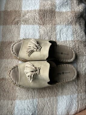 Seven Dials Taupe Tassel Slide Sandals